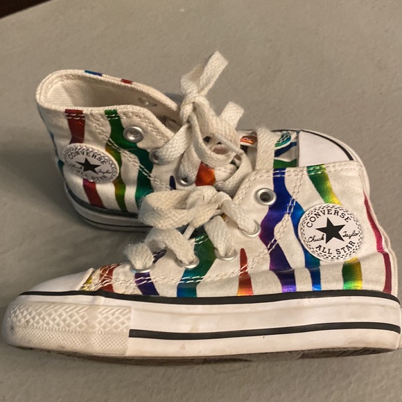 Converse toddler Girls Velcro size 6 high top rainbow zebra all star sneakers - Picture 2 of 5